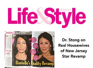 A Life & Style Weekly magazine excerpt features before-and-after photos of a woman with the headline "Danielle's Reality Revamp" and text about a Real Housewives of New Jersey star revamp.