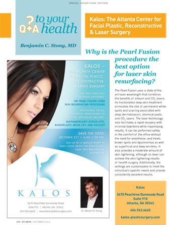 Scan of Atlanta Magazin issue September 2010 with an article featuring Dr. Stong