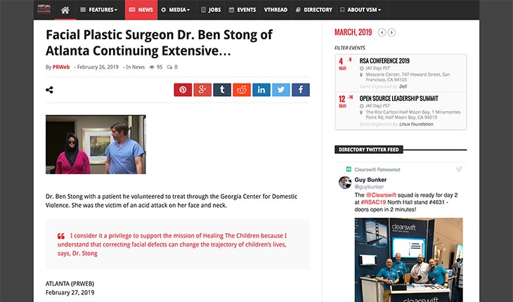 Screenshot of an article - Facial Plastic Surgeon Dr. Ben Stong of Atlanta Continuing Extensive…