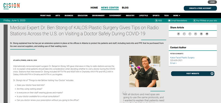 Screenshot of press release