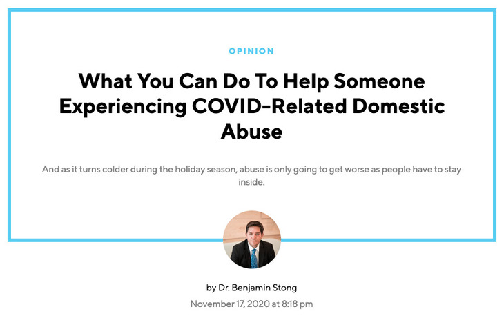 Screenshot of an article titled: What You Can Do To Help Someone Experiencing COVID-Related Domestic Abuse