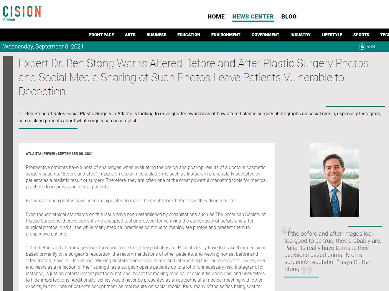 Screenshot of an article