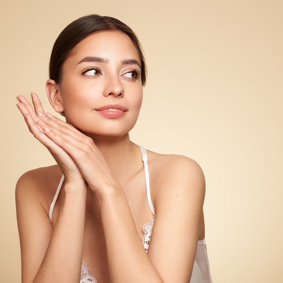 Portrait beautiful young woman with clean fresh skin. Model with healthy skin, close up portrait. Cosmetology, beauty and spa
