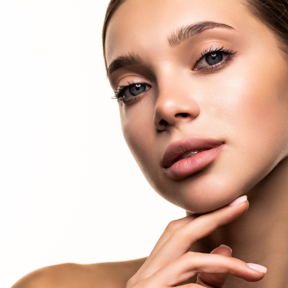 Beauty face woman natural healthy cosmetic skin pure sresh beautiful female happy smile portrait manicure hand