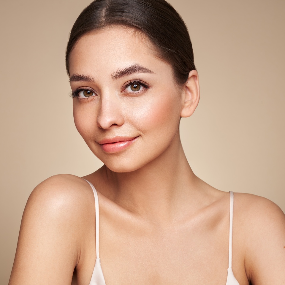 Portrait beautiful young woman with clean fresh skin. Model with healthy skin, close up portrait. Cosmetology, beauty and spa