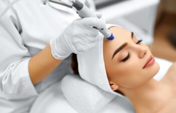 Face Skin Care. Close-up Of Woman Getting Facial Hydro Microdermabrasion Peeling Treatment At Cosmetic Beauty Spa Clinic. Hydra Vacuum Cleaner. Exfoliation, Rejuvenation And Hydratation. Cosmetology.