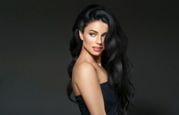 Beautiful Black hair woman beautiful portrait. Hairstyle curly hair beauty female model girl over dark background